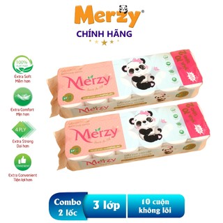 Combo 2 Lốc Giấy vệ sinh Merzy 10 cuộn + 2 cuộn giấy lụa 3 lớp, 1kg7 - Siêu nhiều giấy, tiết kiệm và mềm mại