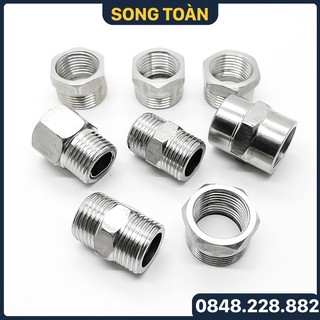 Đầu Nối Ren Inox, Nối Ren Trong Ngoài 1/2 21 & 3/4 27 Kép Lơ Cả Rá Măng Sông  - Inox Bóng