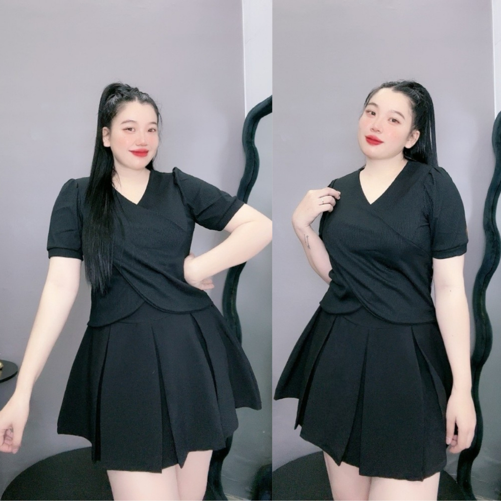 Áo thun bigsize nữ cổ V tay ngắn thiết kế đắp chéo kiểu dễ mặc chất gân tăm thoáng mát 60-95kg G36 | BigBuy360 - bigbuy360.vn