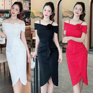 Đầm body tà đắp eo xếp li cách điệu m/l/xl/2xl