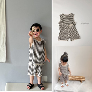 Bộ thun áo sát nách quần đùi kẻ ngang cho bé trai bé gái hàng quảng châu