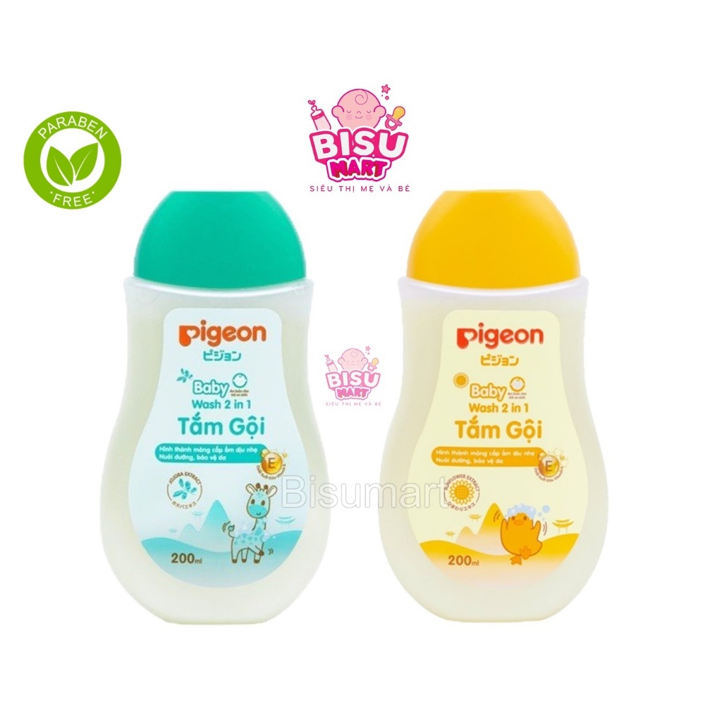 Tắm gội Pigeon, Sữa tắm gội toàn thân cho bé 2 in 1 200ML (mẫu mới)