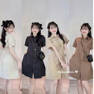 VÁY SƠ MI CỘC TAY CHIẾT EO LƯNG CHUN SIÊU XINH [ẢNH CHÍNH CHỦ]