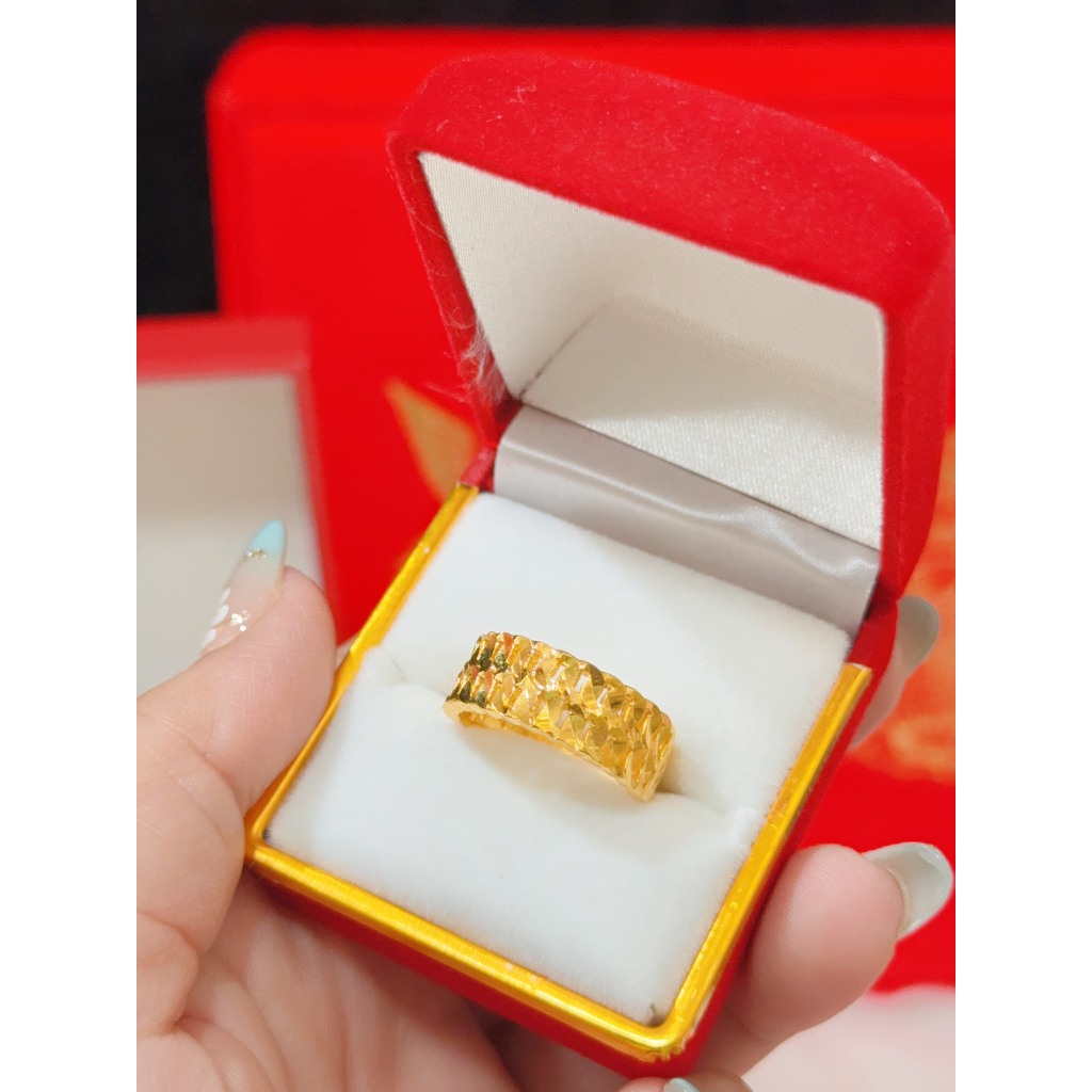 nhẫn cưới chạm đồng tiền mạ 24.k