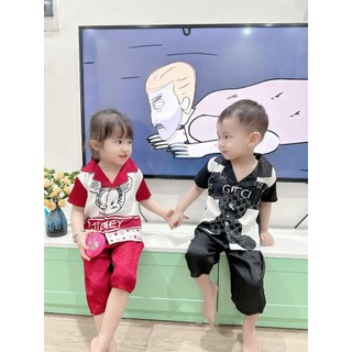Set bộ pijama lụa mẹ và bé, áo cộc quần lửng chất lụa xước