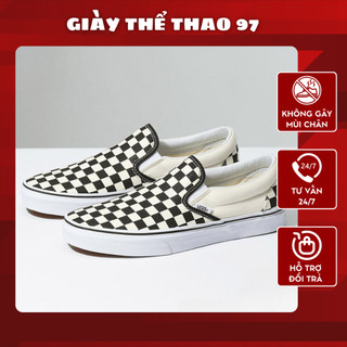 Giày thể thao vns  lười  caro đen trắng nam nữ hàng đẹp, giày lười thời trang thể thao97