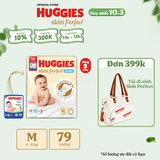 Tã bỉm dán sơ sinh Huggies Skin Perfect M 76+3 miếng với 2 vùng thấm giảm