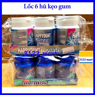 SỈ.(hsd 05,07/2026) (Lốc 6 hũ) Kẹo sing gum HappyDent / Mentos. Ly MENTOS fresh action 80 viên