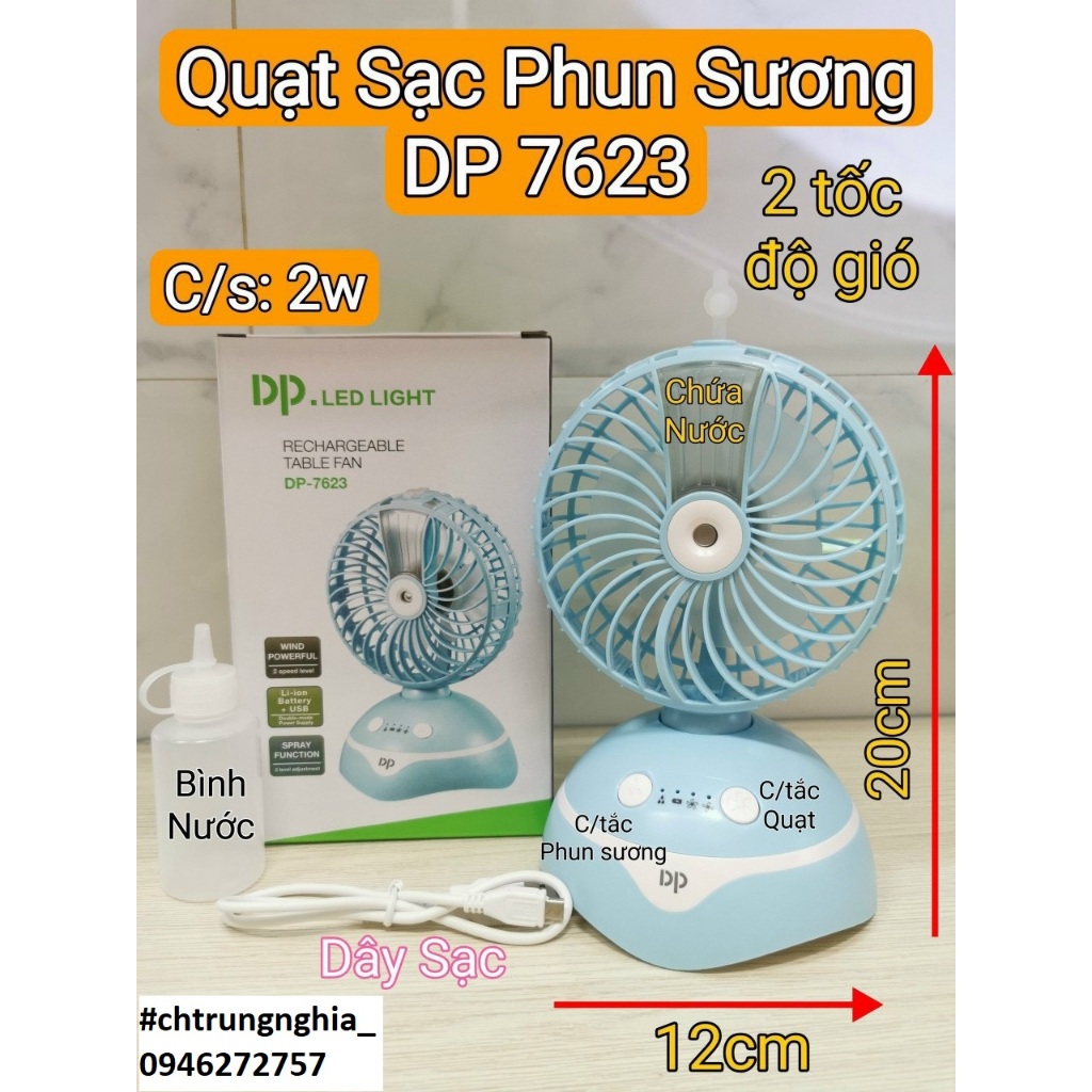 QUẠT SẠC PHUN SƯƠNG DP 7623 SIÊU MÁT USB
