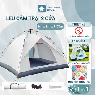 Lều cắm trại tự bung 2 cửa dành cho 3-4 người, chống nước, tia bức xạ, thông gió 2 chiều