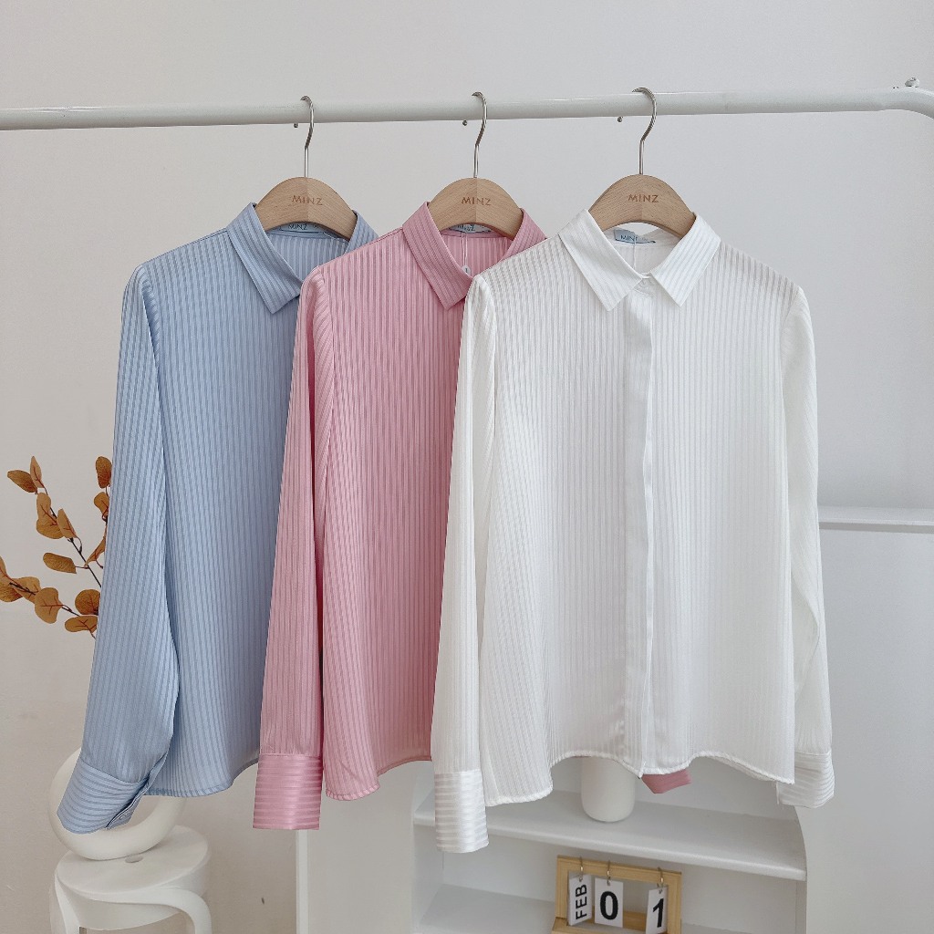 Áo Sơ Mi Cổ Đức MINZ STORE Mã 5030, Họa Tiết Kẻ Phong Cách Công Sở