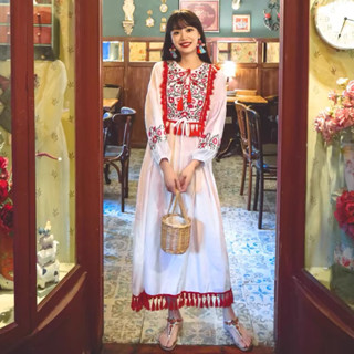   HÀNG SẴN  ĐẦM THÊU HOA VINTAGE BOHEMIAN THỜI TRANG DU LỊCH NỮ 2024 