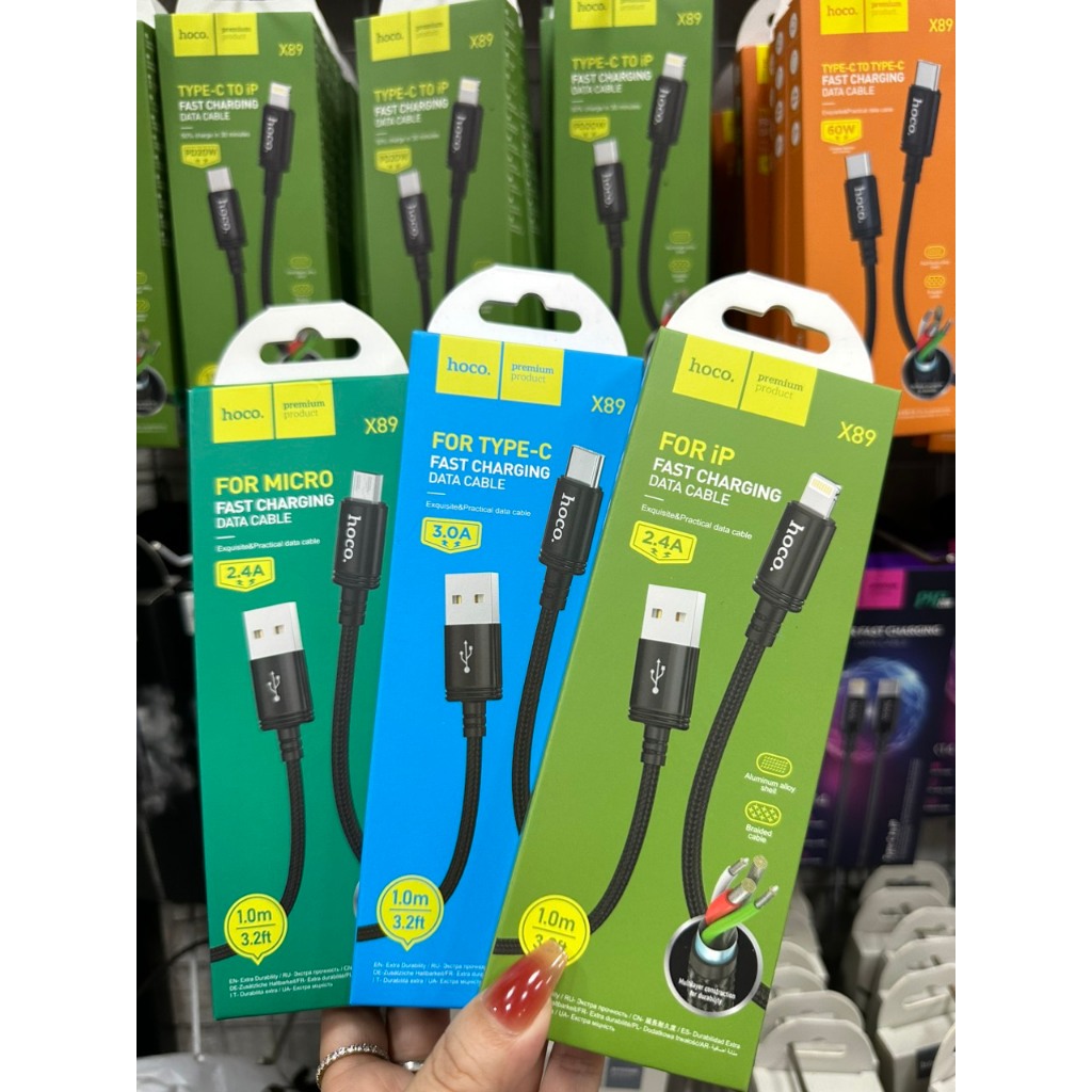 Cáp dù Hoco X89 hỗ trợ sạc nhanh 2.4A, 3.0A, 20W dùng được cho mọi loại điện thoại, dài 1m
