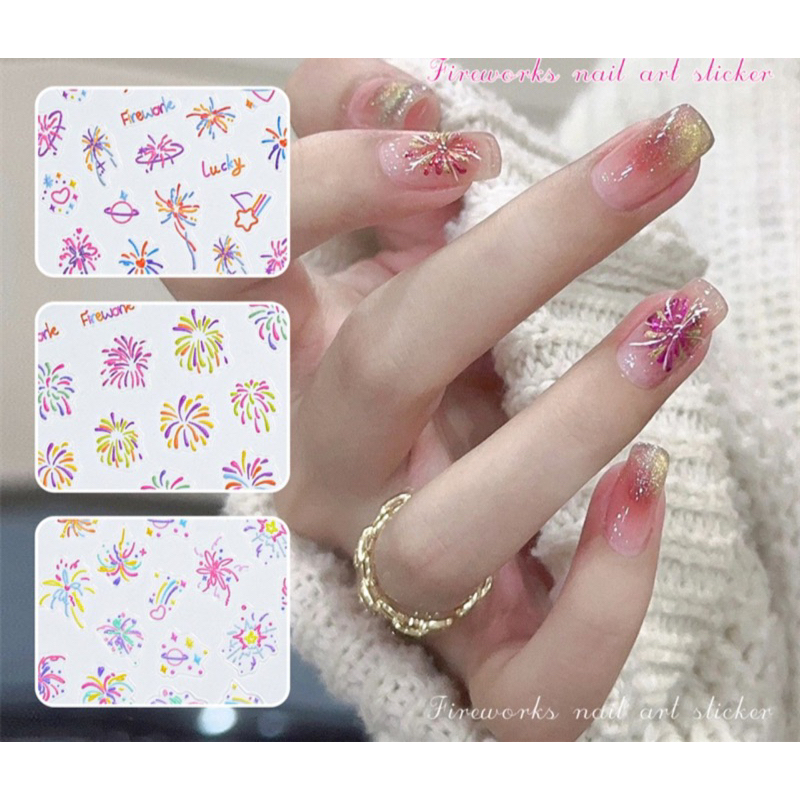 Sticker lụa nổi 5D pháo hoa-hình dán móng tay