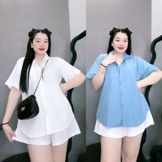 Set đồ nữ bigsize áo sơ mi tay ngắn vải lụa và quần short vải for năng động cá tính thời trang cho nàng chuppy SET902