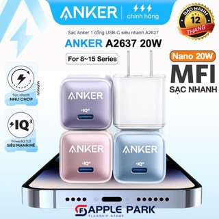 Củ Sạc Nhanh ANKER A2637 PD 20W Màu sắc sặc sỡ,Cáp Sạc Nhanh A8632/A8633 0.9m/1.8m C to L,Bảo Hành 12T