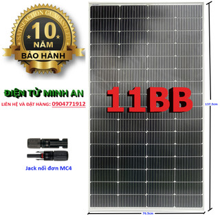Tấm Pin năng lượng mặt trời đơn tinh thể Mono 200W 11bb tặng jack MC4