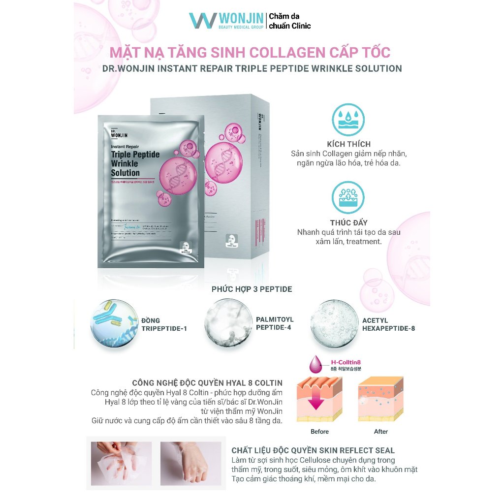 [B3] Combo 10 Mặt Nạ Mix Dr.WonJin Instant Solution Mask 30g x10 (Cica x1, Hyal x4, Peptide x5)