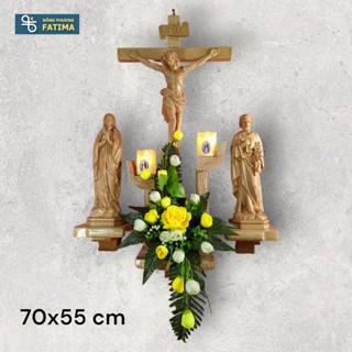  Bộ Bàn Thờ Công Giáo Dang Tay Gỗ Tự Nhiên Tượng Composite - Bàn Thờ Công Giáo Đông Phương Fatima  NCDS-0009  