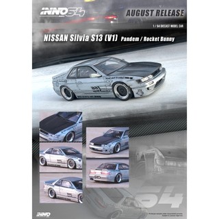 MÔ HÌNH 1:64 INNO64 - NISSAN SILVIA  S13  V1 PANDEM ROCKET BUNNY Silver 