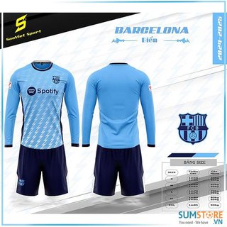 Quần Áo Bóng Đá Barca Xanh Biển Dài Tay 2024 - Đồ Đá Banh Thể Thao Nam Nữ Mới Đẹp