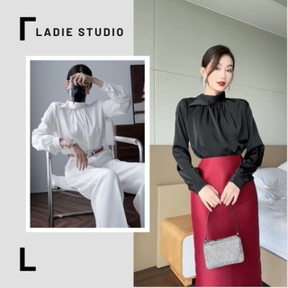 Sơ mi nguyệt cát cổ chéo chất lụa hàn châu, ao45, ladie studio