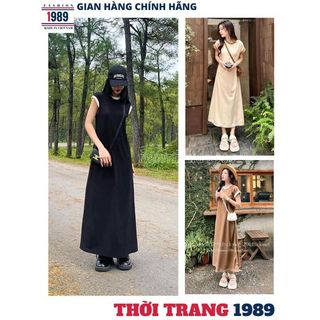 Váy suông dáng dài cộc tay phối viền cổ, viền tay - Đầm nữ suông dáng dài nhiều màu trơn vintage đơn giản - 1989