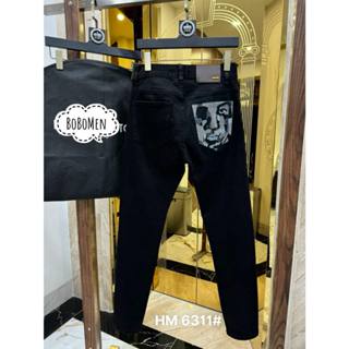 Quần jean nam đen dài BoBoMen cao cấp co giãn kiểu ống bó trơn túi hậu in hình đẹp trending 2023
