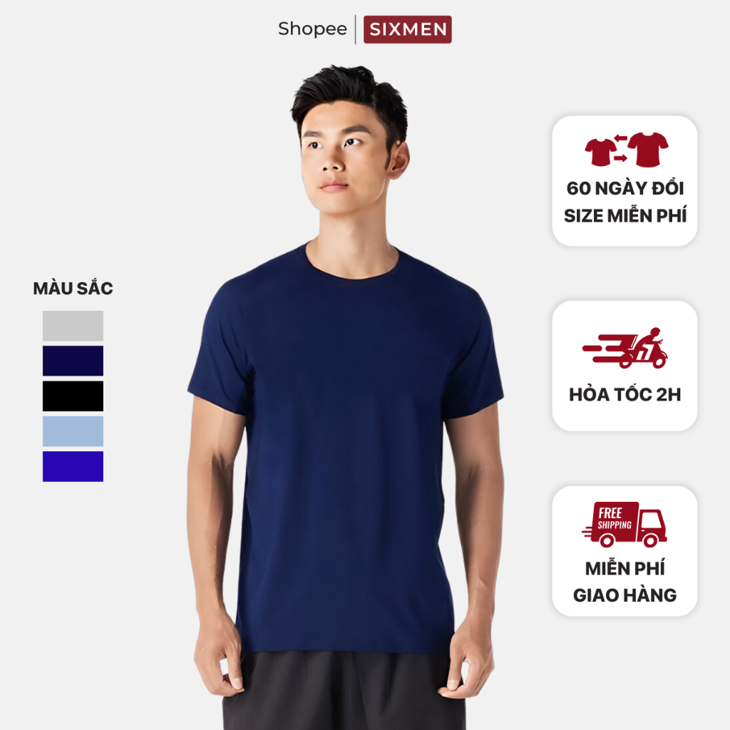 Áo thể thao nam cao cấp SIXMEN Basic Thấm hút, nhanh khô, thoáng mát, co giãn tốt, áo thun nam chạy bộ, áo tập gym