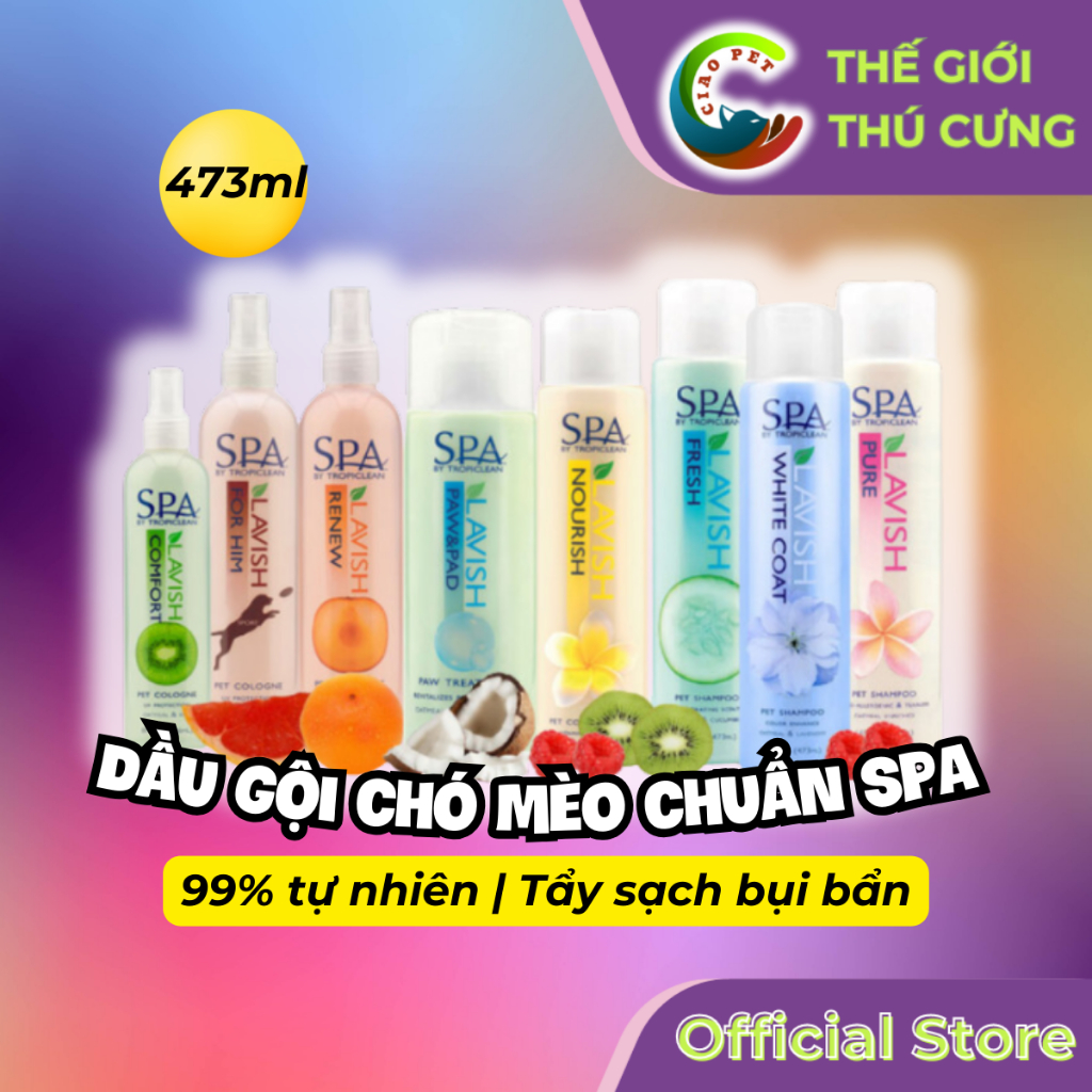 473ml - Sữa tắm SPA Lavish by TropiClean dưỡng lông thiên nhiên 473ml cho Chó và Mèo- TropiClean SPA
