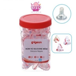 Hộp 24 cái Núm vú Pigeon cổ hẹp silicon siêu mềm cho bé size S M L