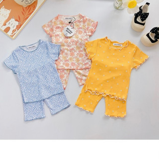 Bộ quần lửng bé gái chất cotton tăm xuất Hàn