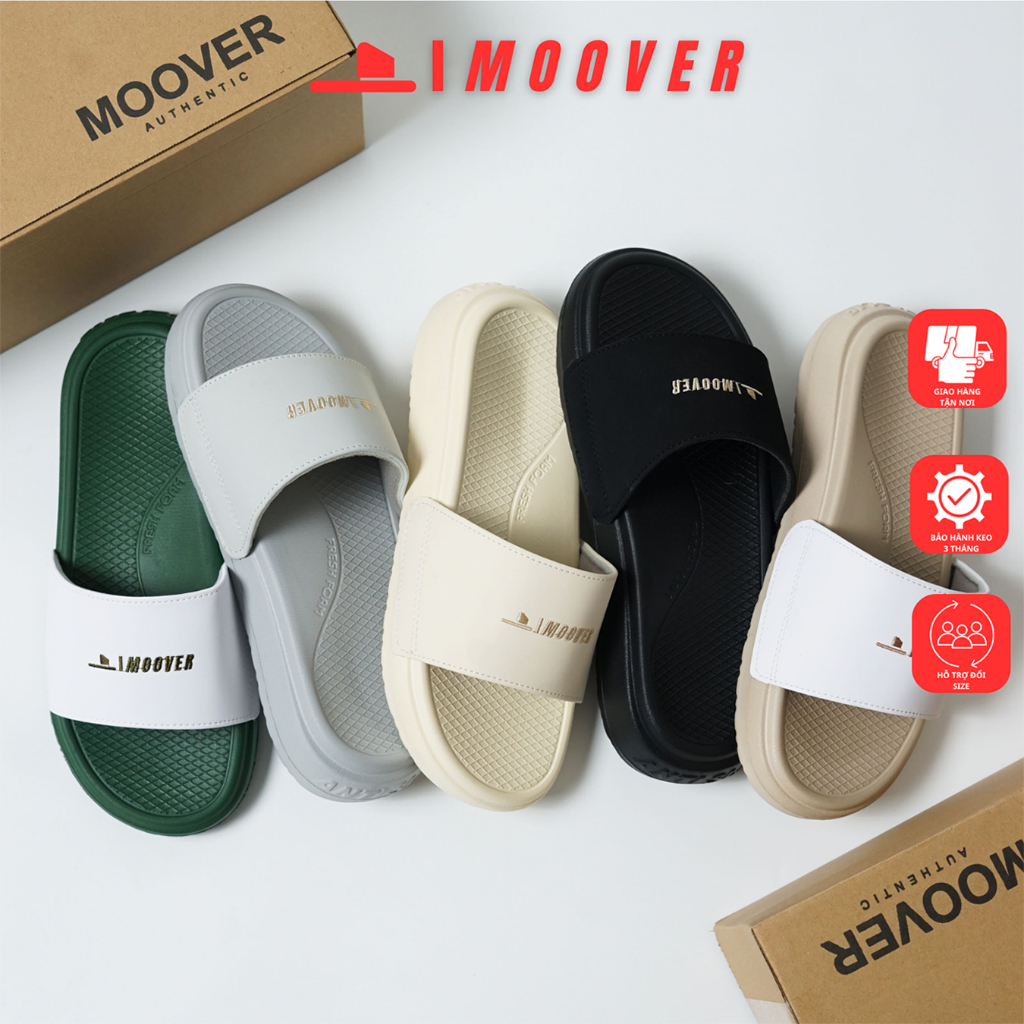 Dép quai ngang Logo thêu 1100 chất lượng cao MOOVER dép Slipper Unisex đế cao êm chân chống thấm nước