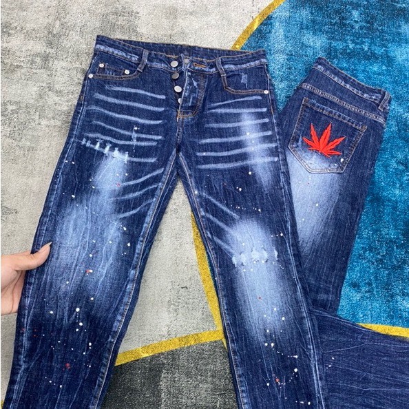 Quần jean nam DSQ xám đen thêu lá phong đỏ chất jean cotton co giãn form slimfit ống ôm mẫu mới cao cấp-AHFASHION