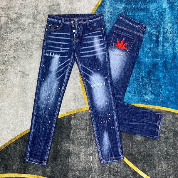 Quần jean nam DSQ xám đen thêu lá phong đỏ chất jean cotton co giãn form slimfit ống ôm mẫu mới cao cấp-AHFASHION