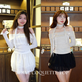 Áo Len Trễ Vai 2 Tầng Beryl Đính Nơ Phong Cách Coquette - Minipie