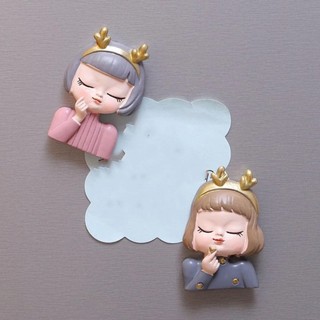 Pin sticker hít nam châm decor sưu tập cô bé và chú thỏ đáng yêu