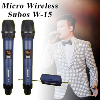 Micro Karaoke Không Dây Subos W-15, Sóng UHF Mạnh Mẽ, Hát Cực Nhẹ, Loại Bỏ Tạp Âm, Dùng Cho Âm li, Mixer, Vang Cơ, Loa..