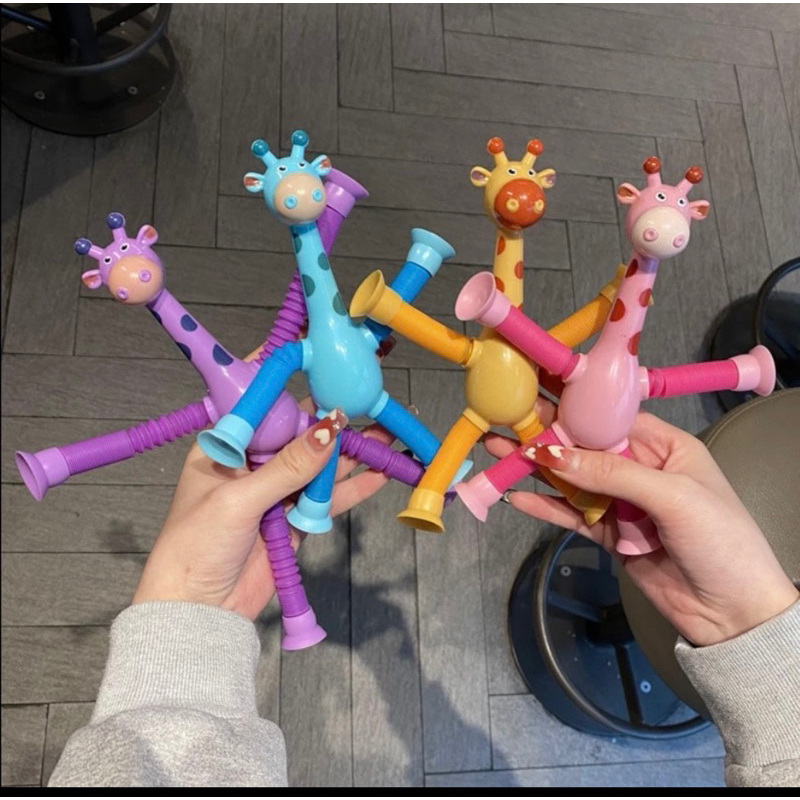Đồ chơi Lò xo hươu cao cổ có ống hút dính ,hươu lò xo kéo dãn
