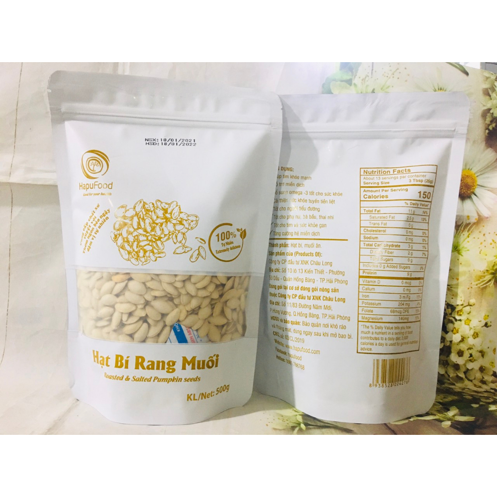 Hạt bí rang muối HAPUFOOD 500g - thơm ngon, dinh dưỡng