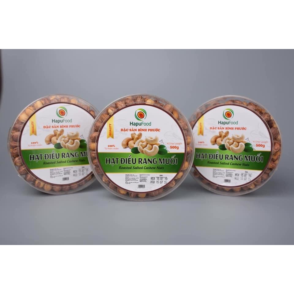 Hạt điều vỏ lụa hộp tròn HAPUFOOD 500g - hạt dinh dưỡng, thơm ngon