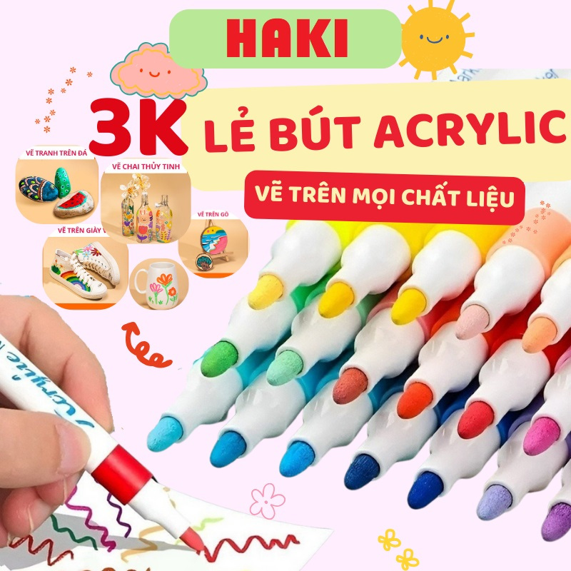 Bút màu Acrylic HAKI màu Marker Acrylic cao cấp chống nước lẻ màu vẽ trên mọi chất liệu vải chai lọ (lẻ 1 màu) B76