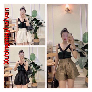 HV - Quần short phồng GG chữ nổi cạp cao, Quần Short Dập Nổi Quảng Châu