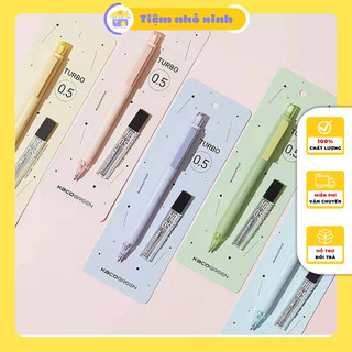 Bút chì kim, chì bấm cơ học KACO TURBO, có kèm hộp ngòi chì, tone màu pastel ngòi 0.5mm