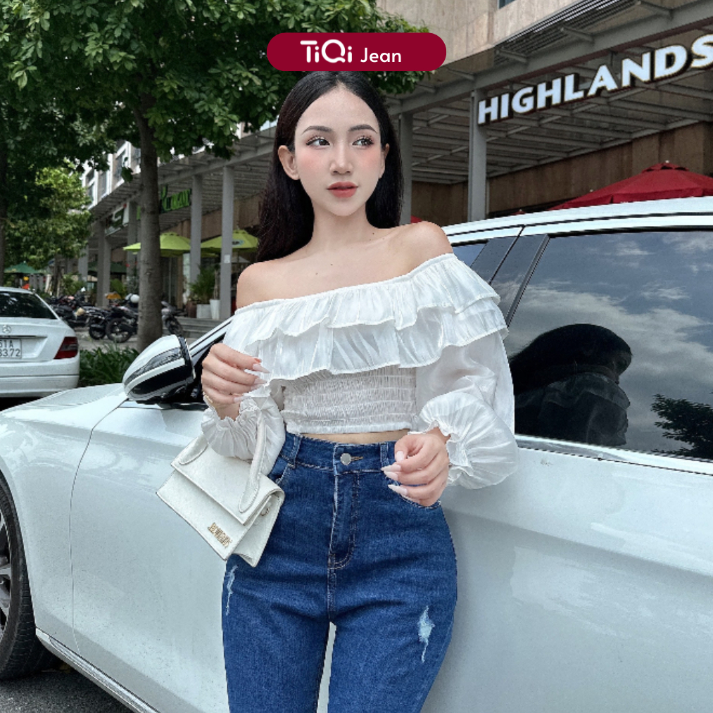 Áo Croptop Trễ Vai 2 Tầng Tay Dài TiQi Jeans A203