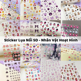 Sticker lụa nổi 5d | hoạt hình đáng yêu | hình dán móng tay 5d-