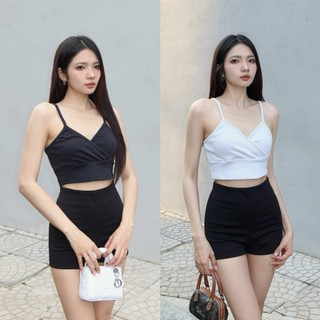 Áo croptop nữ HHVINTAGE kiểu hai dây chéo ngực thun co giãn Top A55