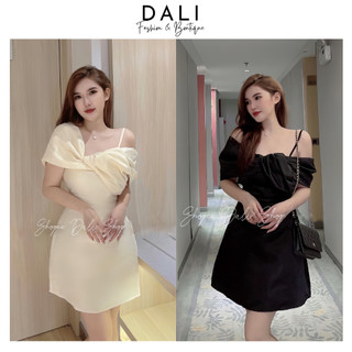 Váy Tafta Dự Tiệc 2 Dây Trễ Vai Xoắn Chéo Ngực, Đầm Thiết Kế Sang Chảnh Dáng Tiểu Thư