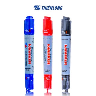 Bút lông dầu Thiên Long PM-07 2 đầu bút kích thước 0.8 mm và 6mm, 3 màu mực xanh/đỏ/đen, bám dính tốt trên nhiều bề mặt