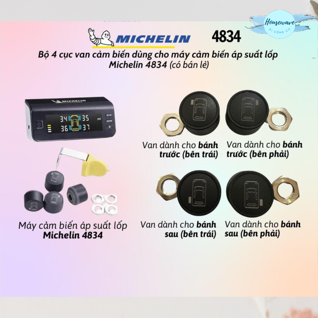 Hệ Thống Cảm Biến Đo Áp Suất Lốp Năng Lượng Mặt Trời Cho Ô Tô Michelin 4834 - Hàng Chính Hãng